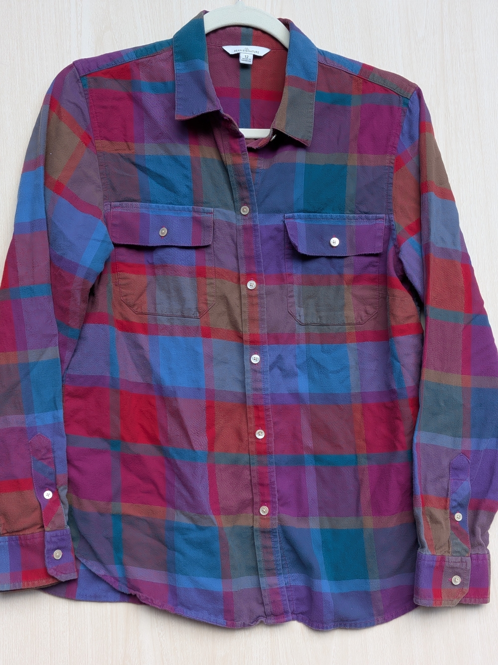 L.L.Bean Signature Jewel Tone Plaid Flannel Shirt 12